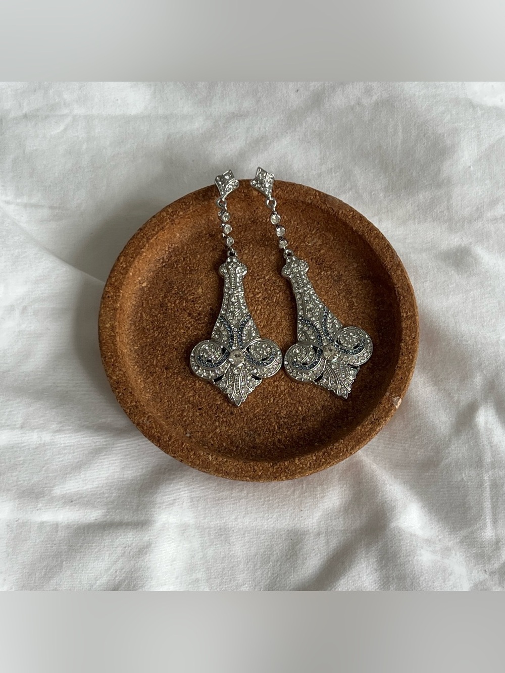 Silver Crystal Drop Filigree Earrings - Women Jewelry